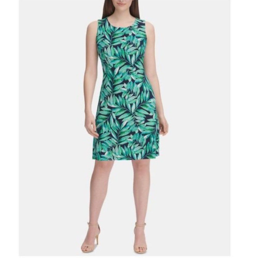 Tommy Hilfiger Green Leaf Print Sleeveless Mini Dress
